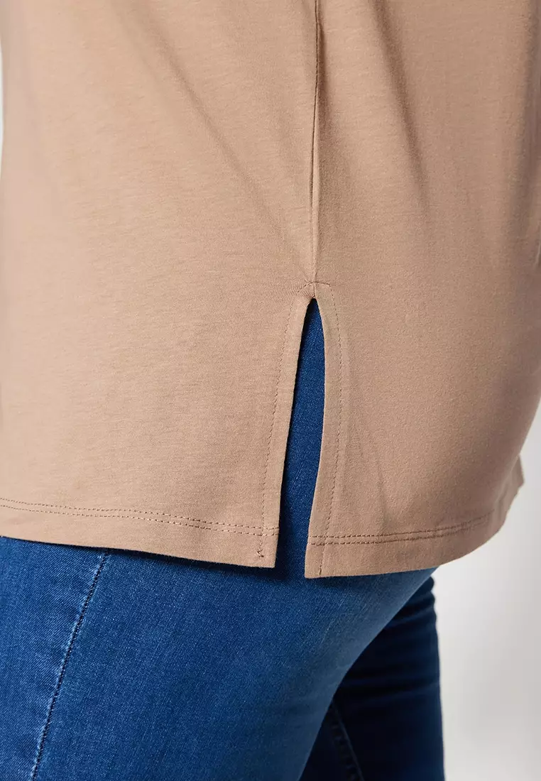 Plus Size V-Neck Slit T-Shirt