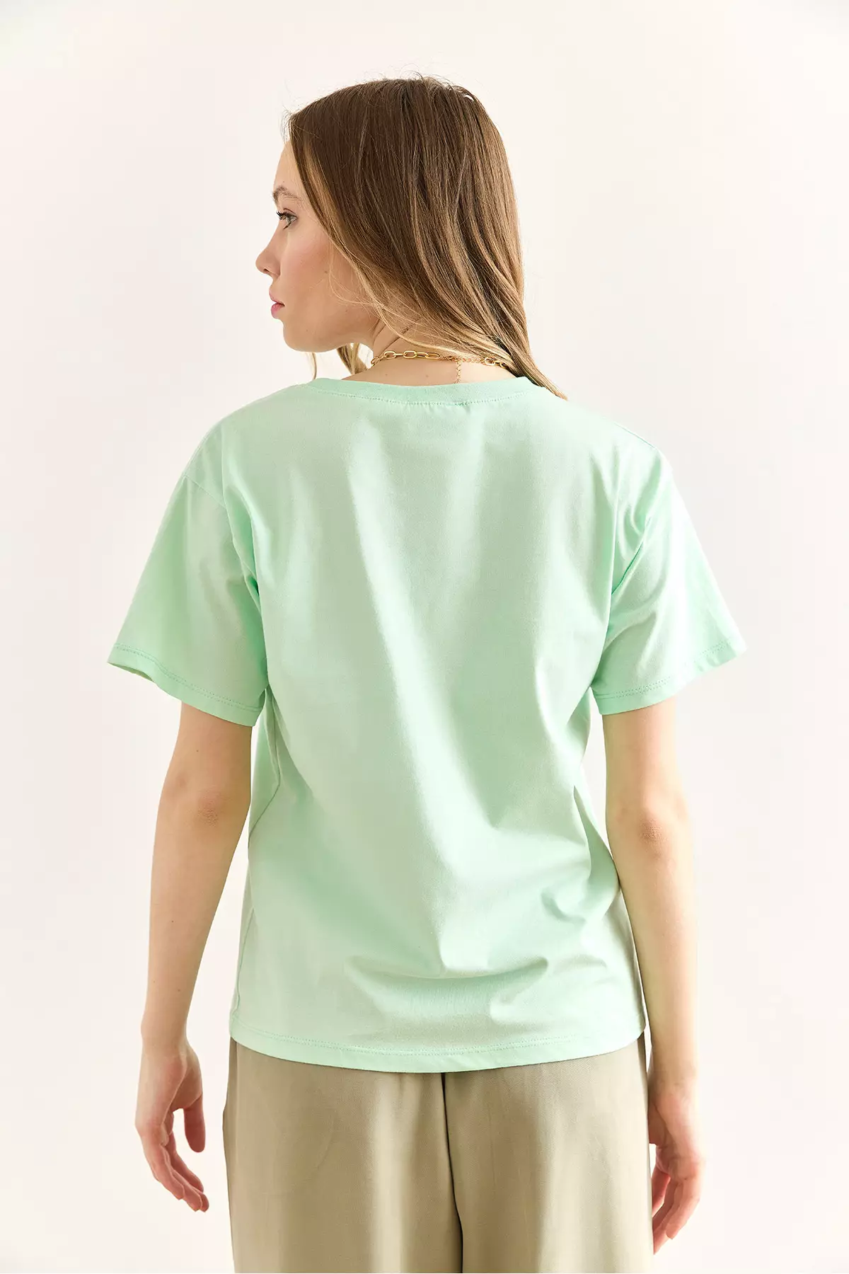 Women's Mint Green Crew Neck Basic T-Shirt Tsh-19000774