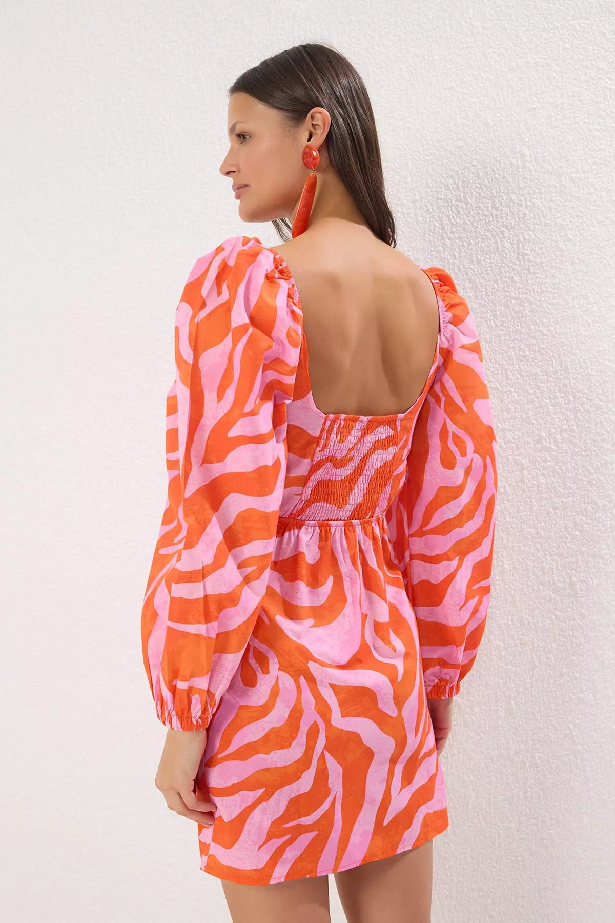 Beachwear Abstract Patterned Mini Woven Cut Out/Window 100% Cotton Beach Dress TBESS23EL00175