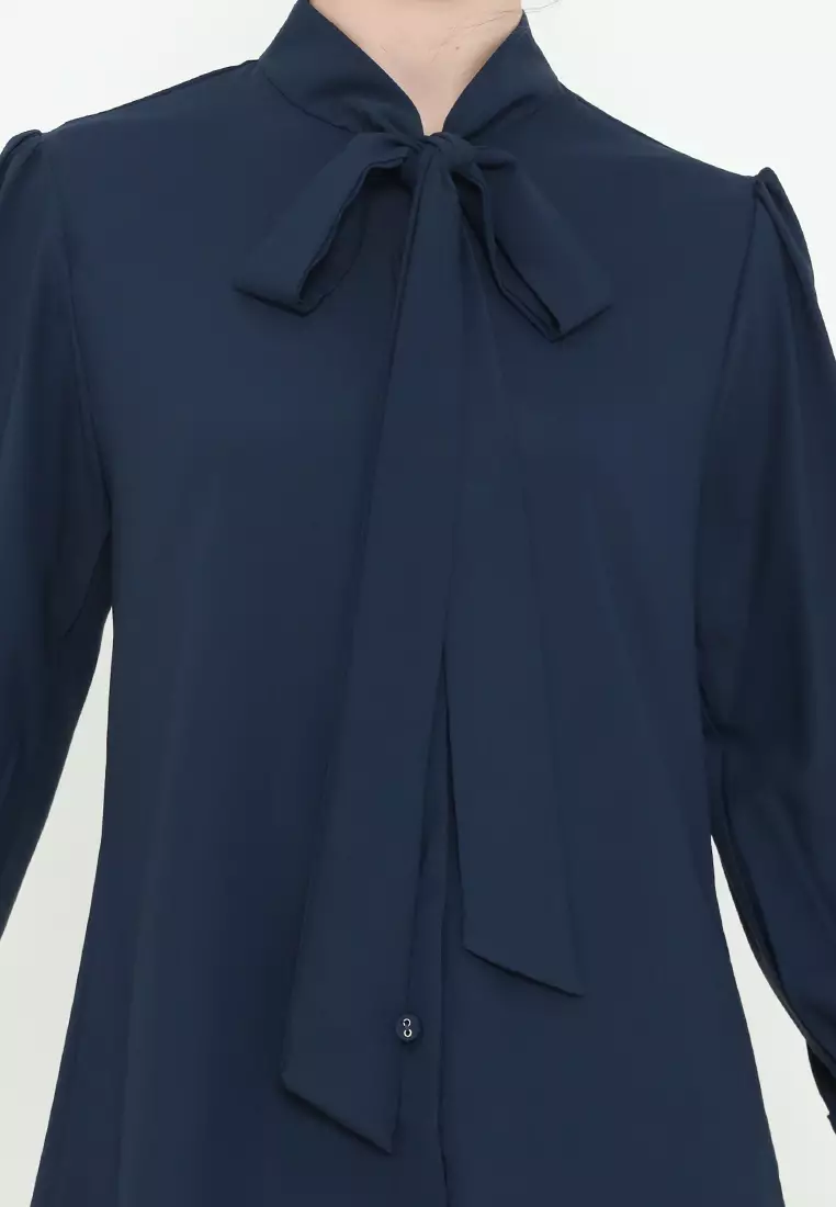 Nimas Plain Blouse With Tape Detail In Navy By Brilliant Girl Warna NAVY