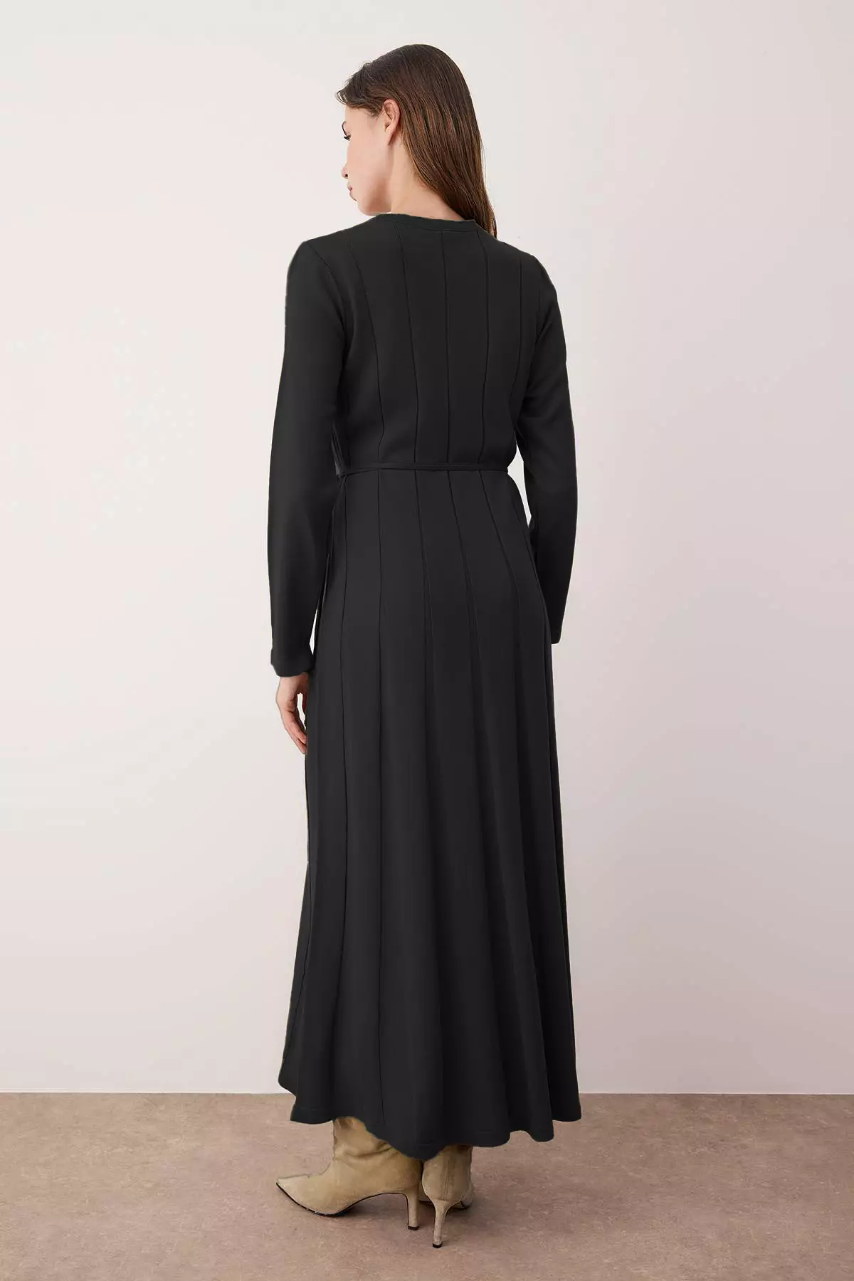 Black Unlined Plain Knitwear Rib/Camisole Hijab Dress Tctaw26Eb00010