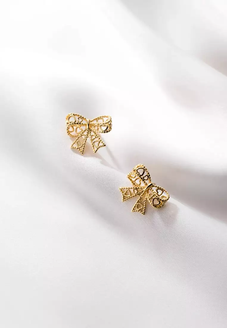 925 Silver Plated Gold Hollow Out Heat Line Ribbon Earrings JW AR-G8055