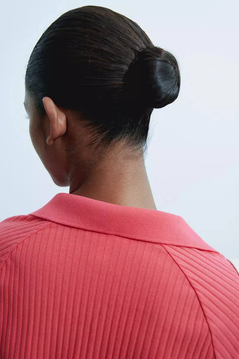 Ribbed button-front top