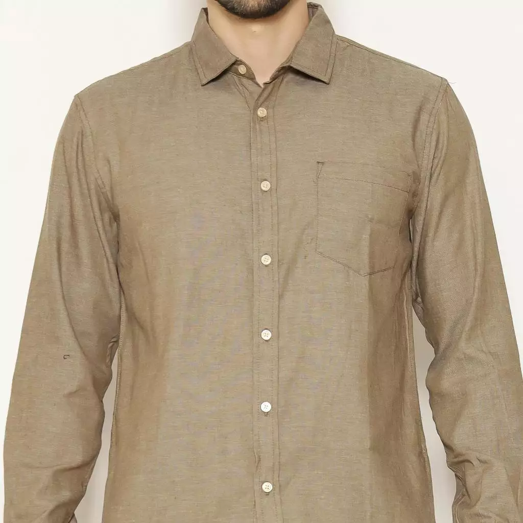 AMK Kemeja Pria Basic Polos Pendek SHS Takuro L/S Dark Olive