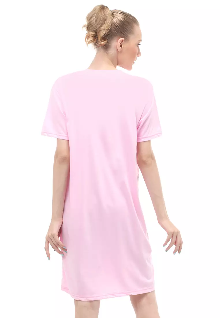 Finch Midi Dress Wanita Short Sleeves Motif Polos - Pink