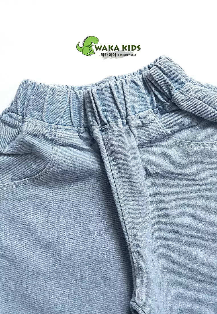 Wakakids Kulot Jeans Rawis Anak Perempuan Celana Panjang Denim Motif Checkerboard Love 058 Vench