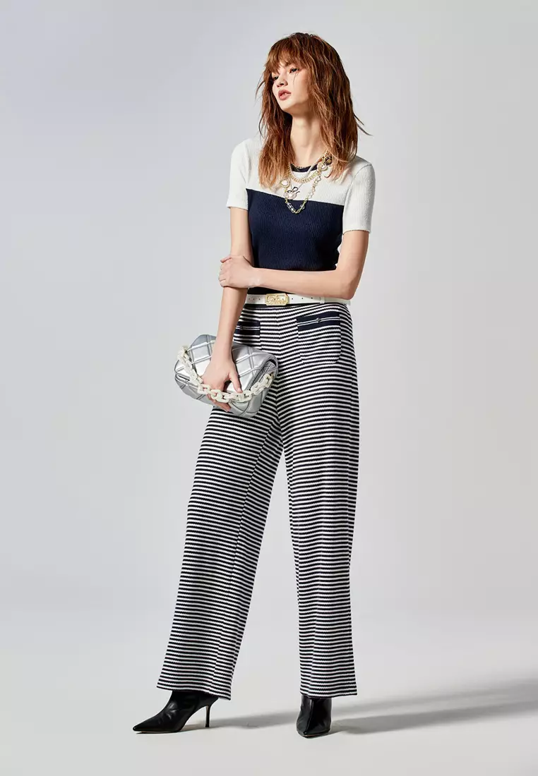 Elastic Waist Stripe Print Pants