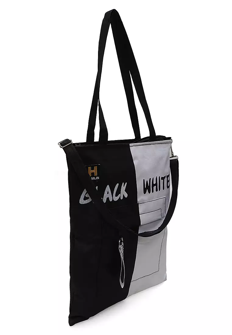 Millane Totebag Wanita Simple Two Tone Fashion Casual Large Storage Material Canvas ORIGINAL - Black White