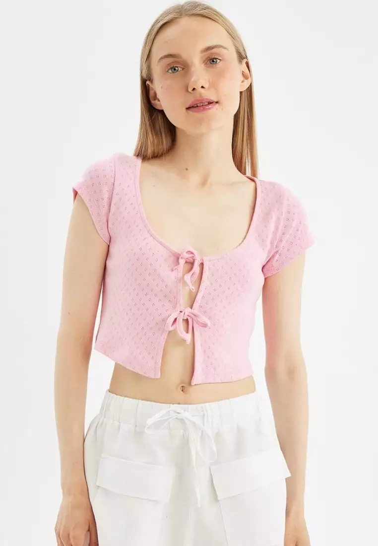 Buy DeFacto Cool Fitted Ribbed Camisole Tie Front Short Sleeve