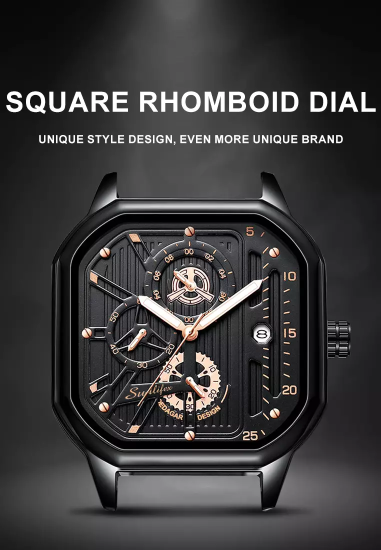 Jam Tangan Pria 9095 Kuarsa Olahraga Kasual Tali Kulit Pria Jam Tangan Cowok allblack