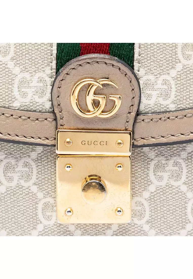 Pre-Loved Gucci Small Gg Canvas Web Ophidia Top Handle Flap