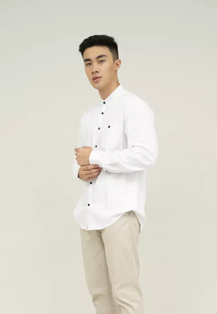 Houseofcuff kemeja Koko Lengan Panjang Pria Putih