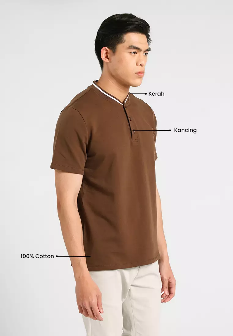 MANZONE - Polo Shirt Lengan Pendek Pria Maika 07 Slim Fit - Dark Brown Warna Brown_Dark