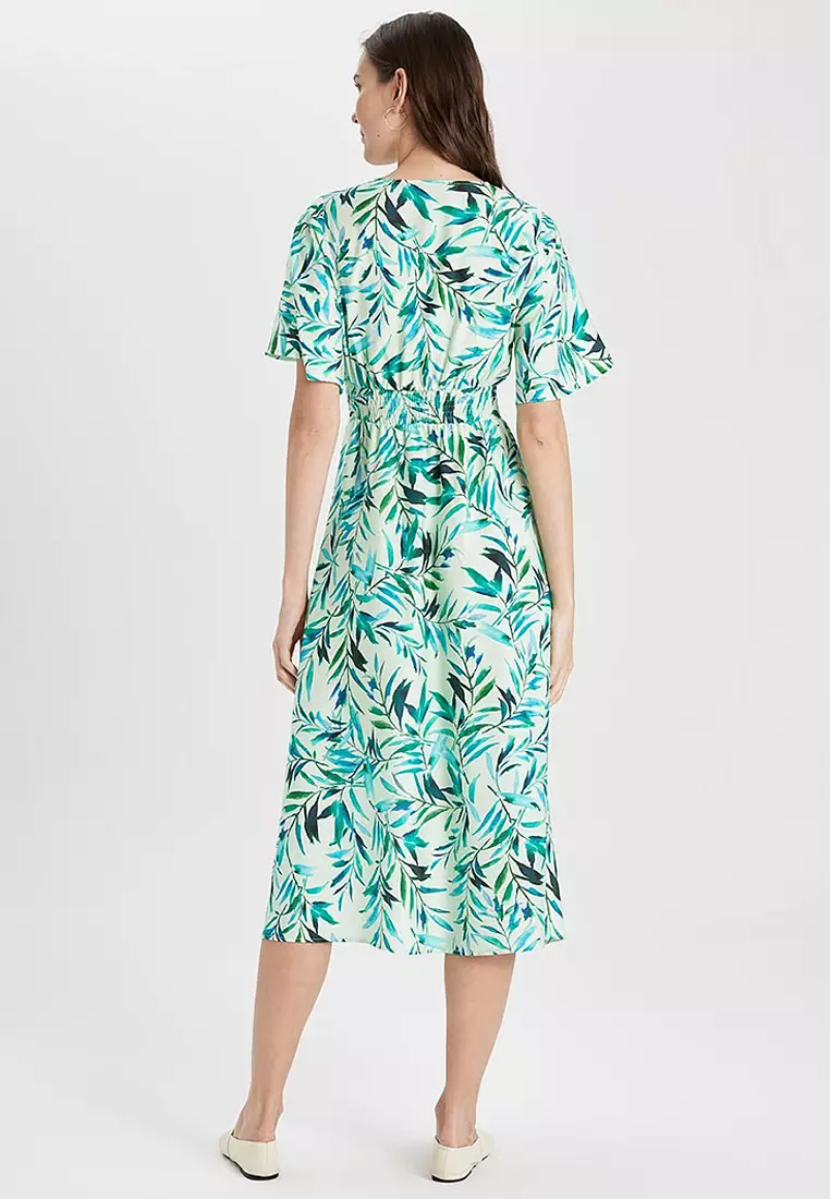 V-Neck Printed Midi Dress