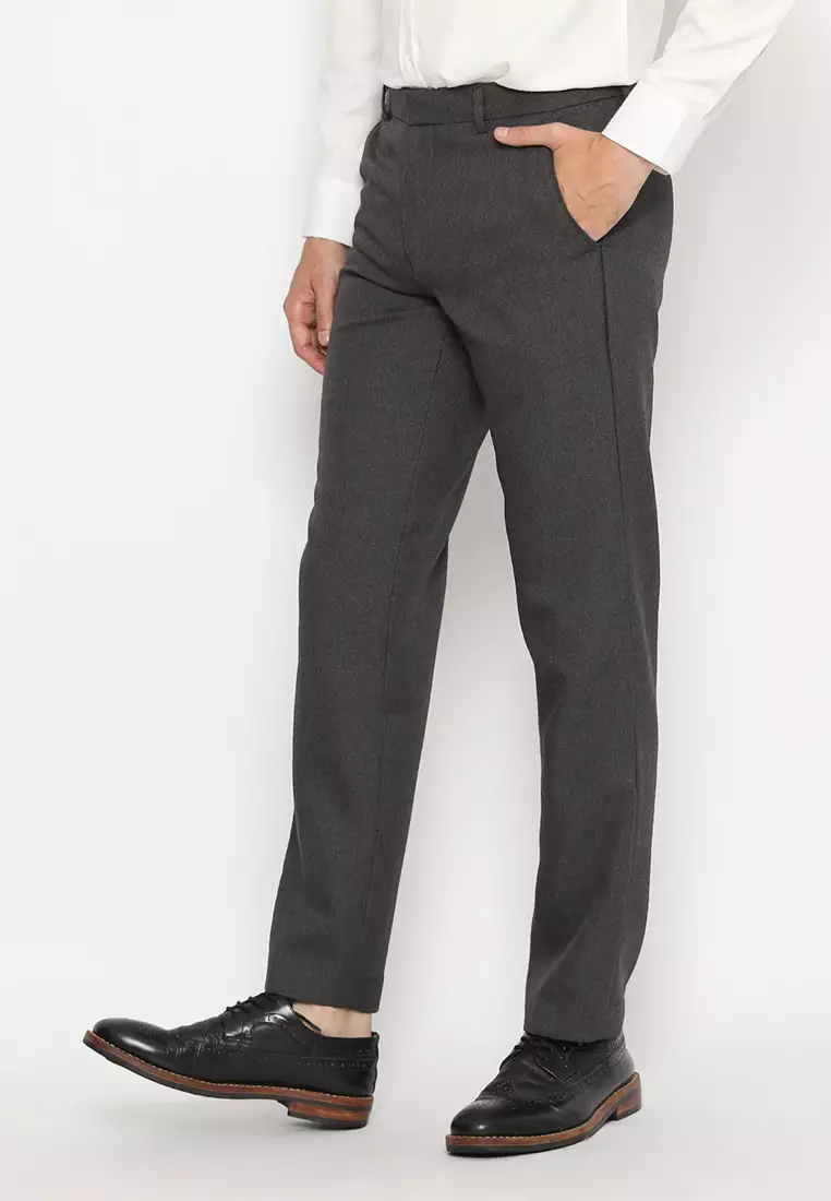 Enzy Basic Celana Formal Pria - Dark Grey