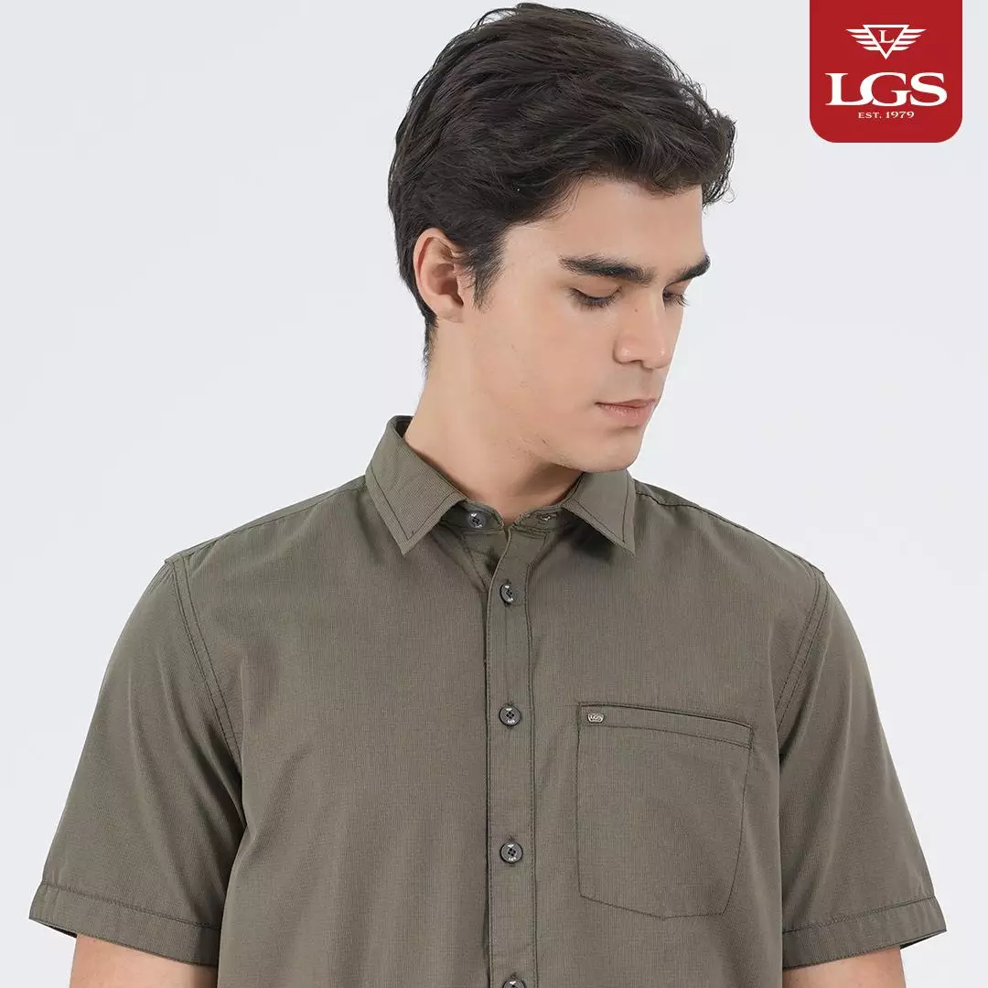LGS - Regular Fit - Kemeja Casual Pria - Katun - Lengan Pendek - Polos - Cokelat - CSH.270.S2055.237.C