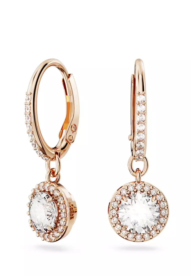 Buy Swarovski Constella Drop Earrings, Round Cut, Pavé, White, Rose ...
