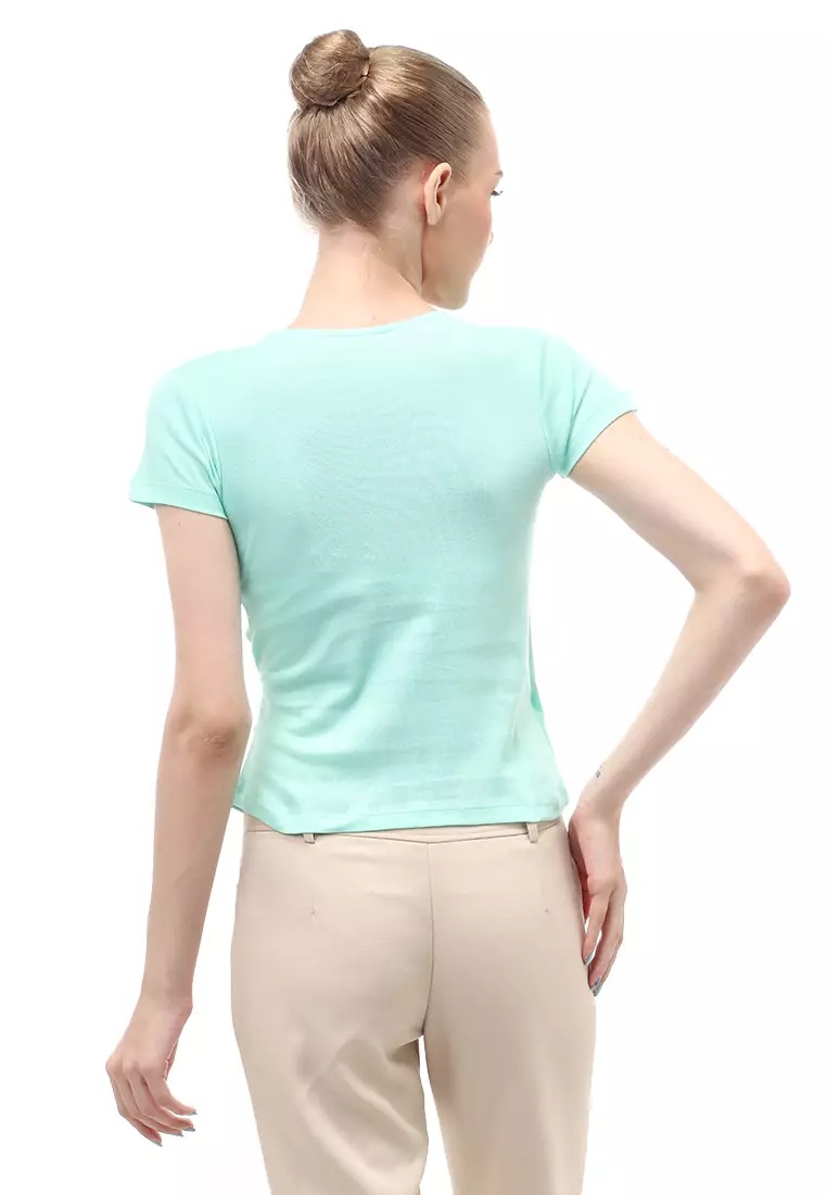 Blouse Atasan Wanita Short Sleeves Kerah V-neck Design Simple Elegant - Mint
