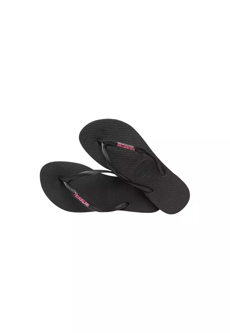 Women Slim Logo Metallic Flip Flops