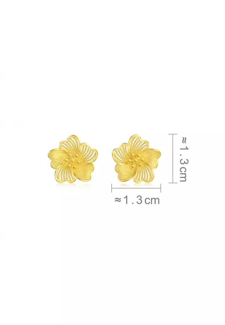 999.9 24K Gold Chinese Wedding Collection Blossom Stud Earrings for Women 95305E