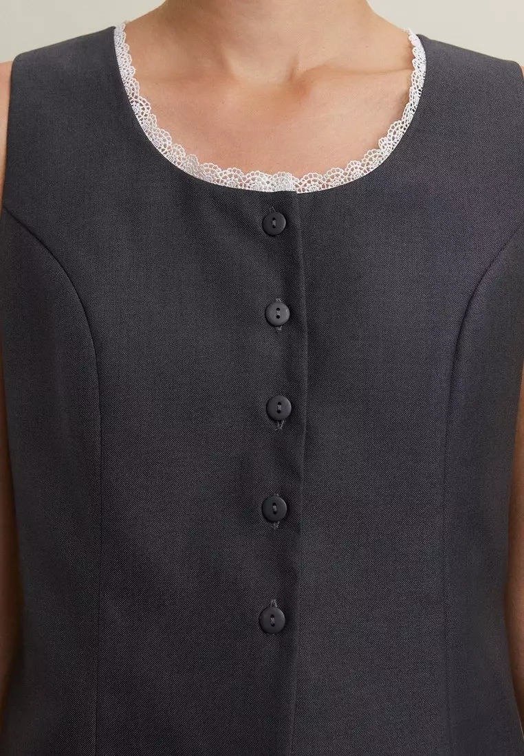 Lace Trim Vest - Mid Grey