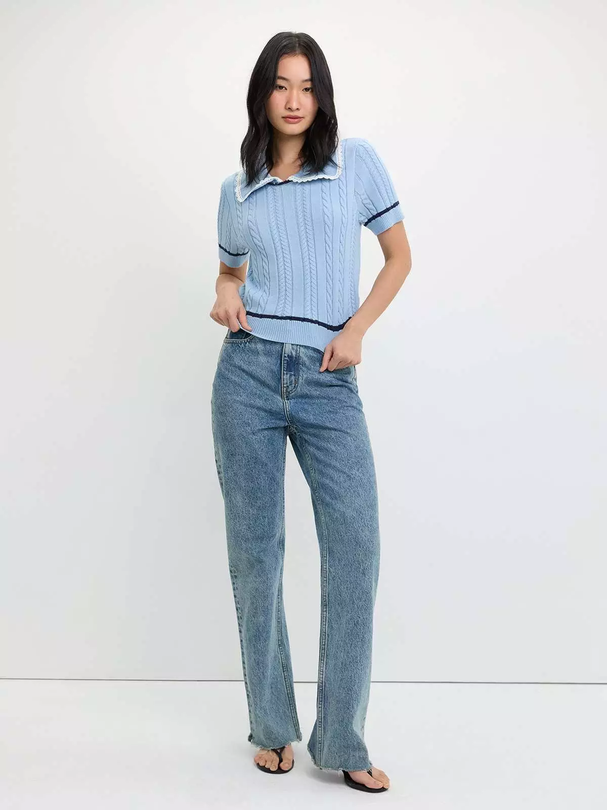 Cable Knit Top - Baby Blue