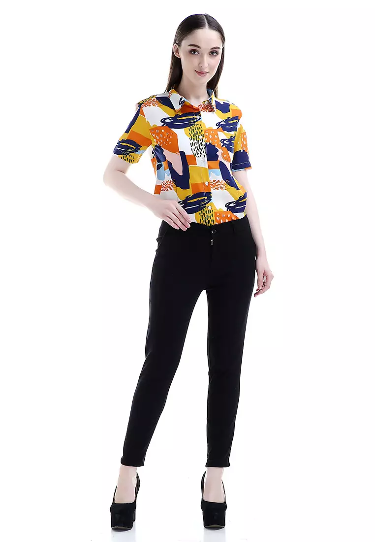 Tinsley Celana Chino Bawahan Wanita Kasual Motif Solid Long Pants Woman - Hitam