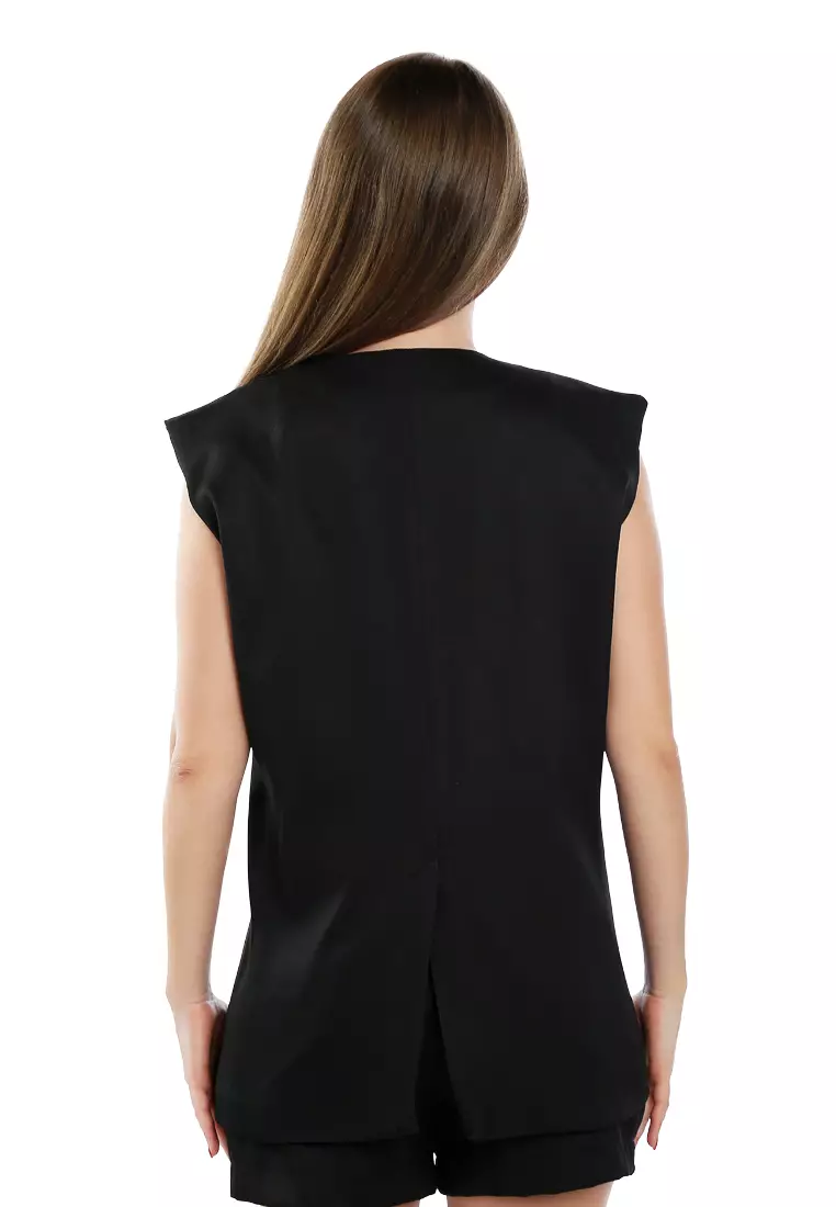 Classic Sleeveless Longline Waistcoat In Black