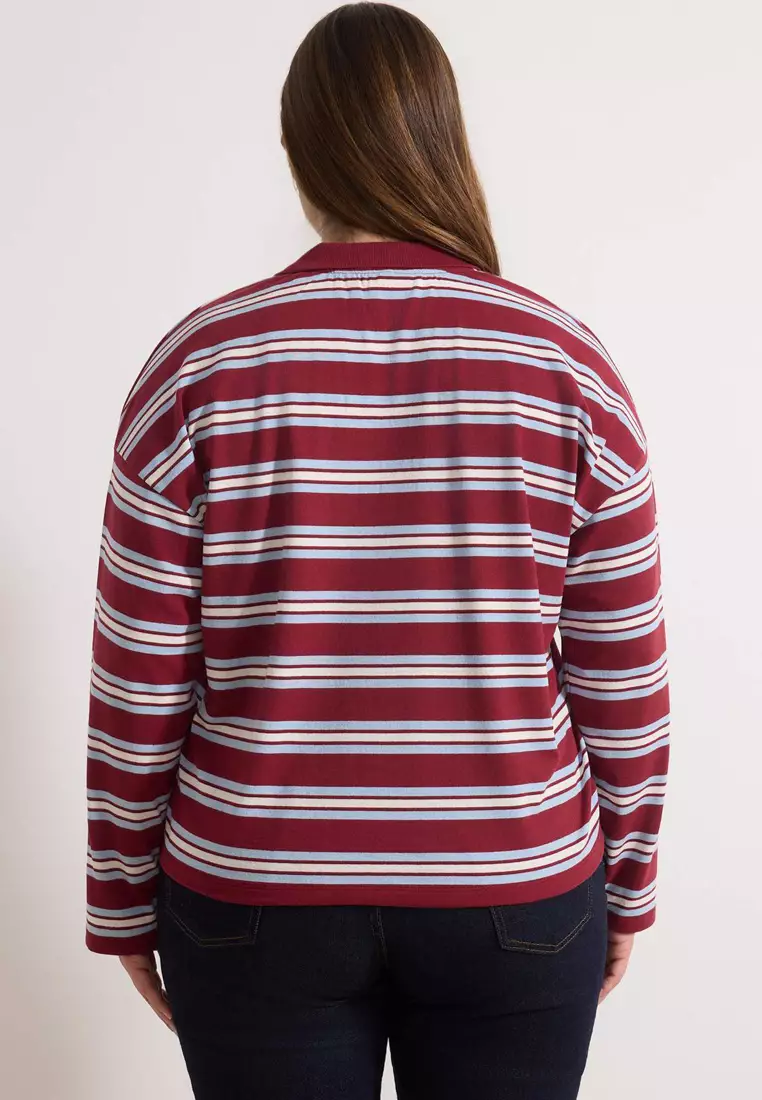 Burgundy Striped Oversized Large Size T-Shirt Tbbss26Bf00001