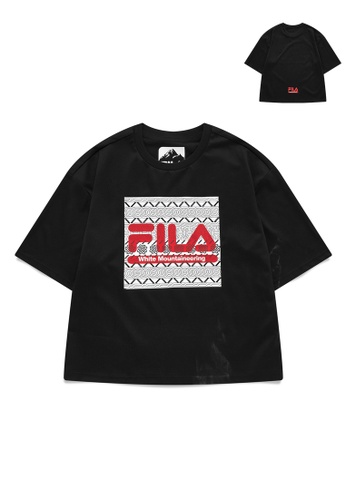 FILA black FILA x White Mountaineering Women's Weaving Pattern Logo Cotton T-shirt FA53CAA736EC2CGS_1