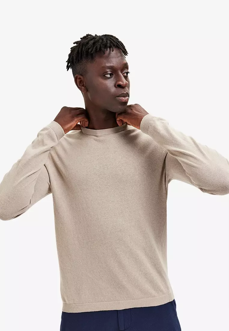Buy Selected Homme Lake Linen Blend Long Sleeves Knit Sweatshirt