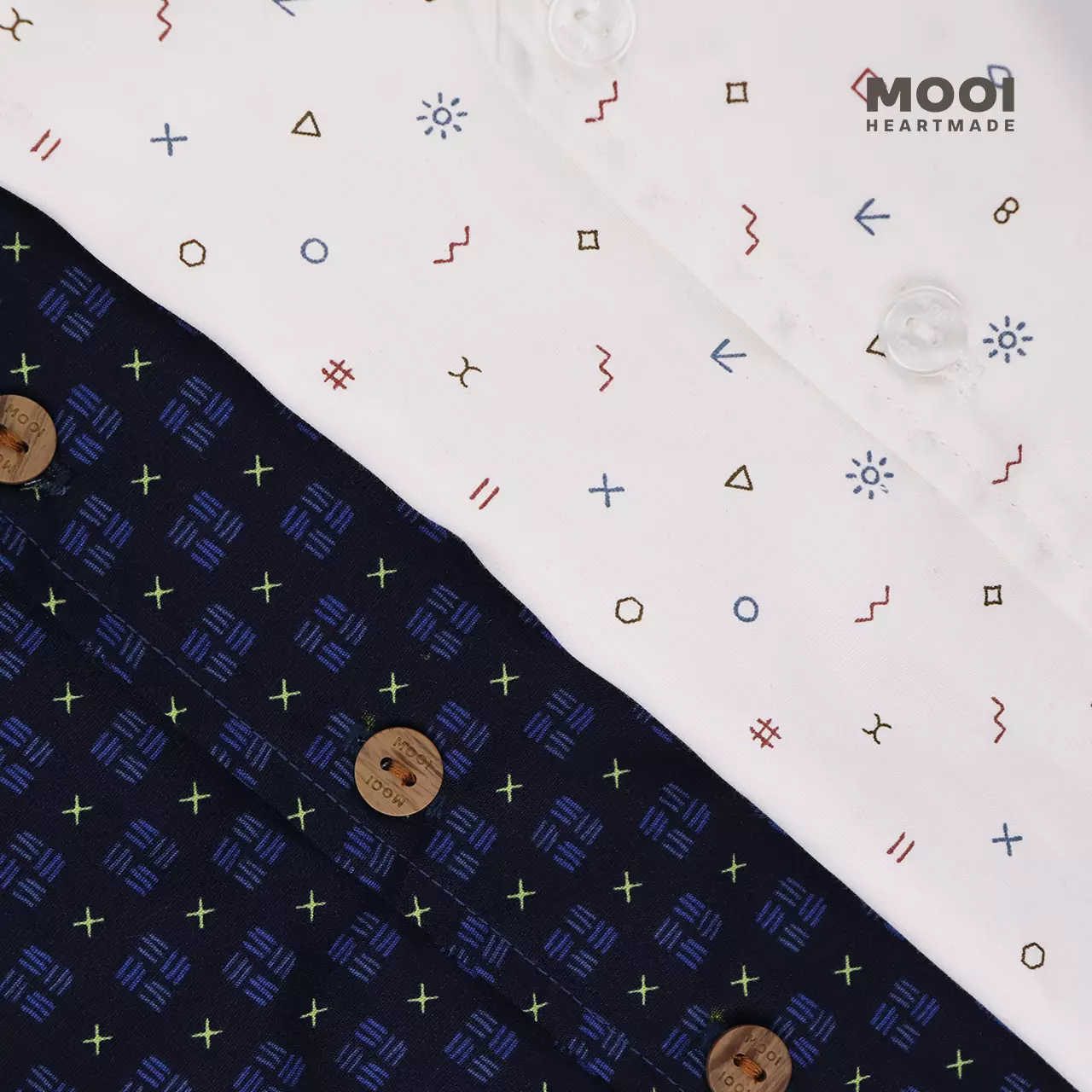 Mooi Kemeja Anak Laki - Laki Kemeja Katun Motif Gama Shirt - Off White