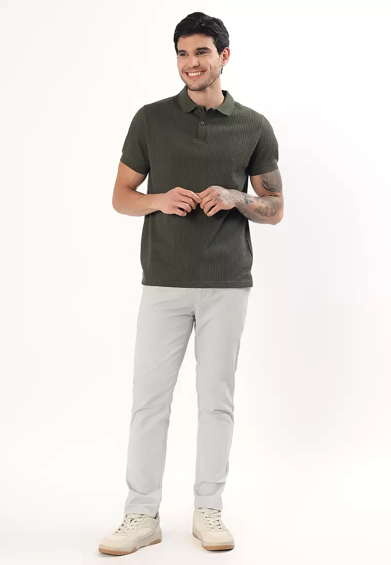 男士短袖纹理面料橄榄色棉质Polo衫/T恤，短袖，运动休闲，运动装