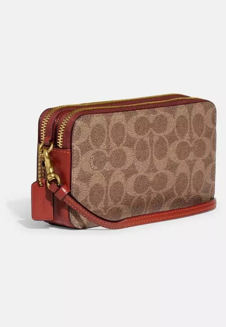 Coach Kira Crossbody In Colorblock Signature Canvas Tan Rust