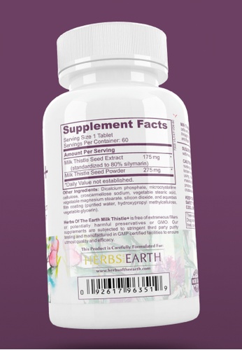 milk thistle pure silymarin seed powder extract liver support 60 tablets from herbs of the earth