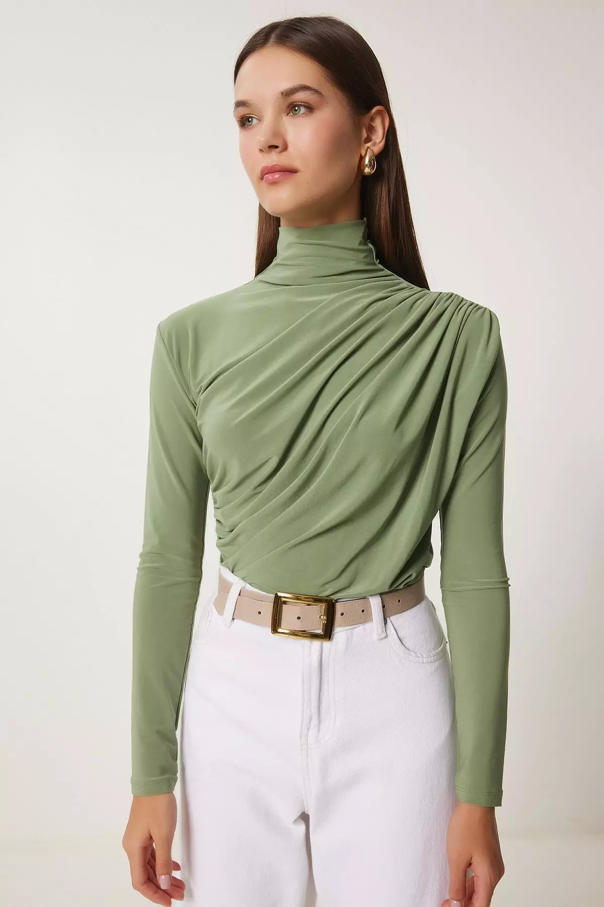High Neck Ruched Blouse