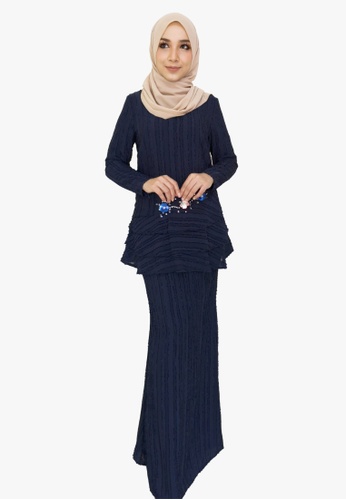 Organza Lace Kurung Moden from Zoe Arissa in Blue and Navy