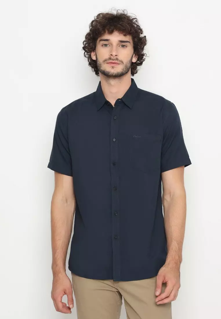POLICE Kemeja Polos Basic Cotton Soft Navy Regular Fit Pria