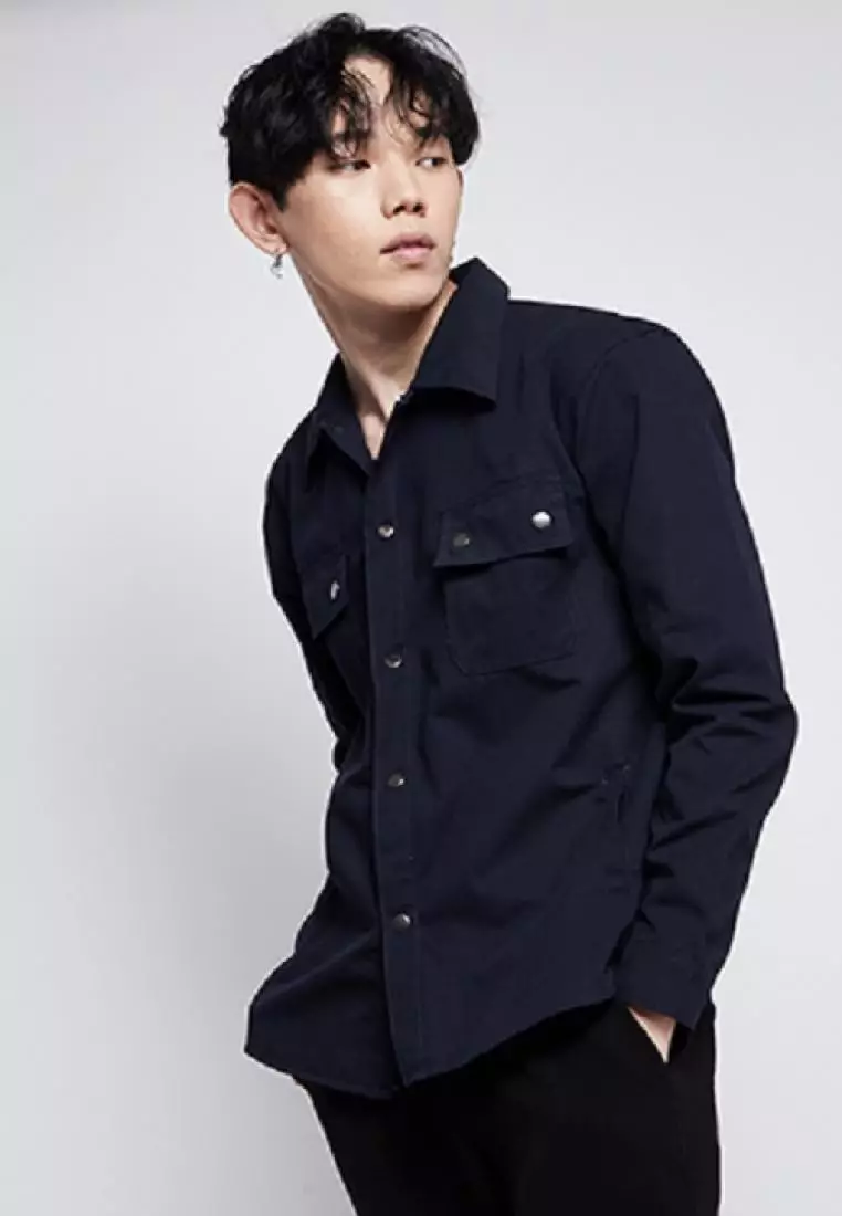 Jaket parka outer jaket pria semi parka warna Biru dongker