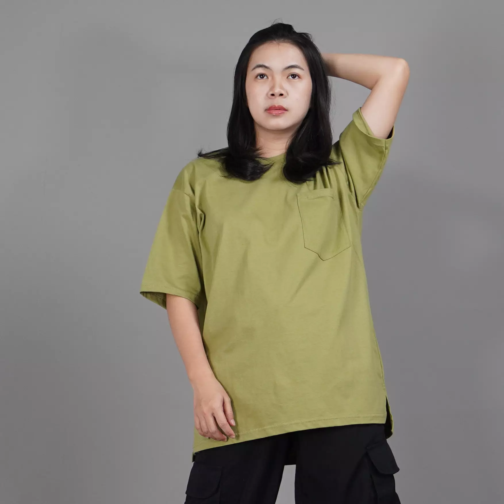  DANIELA Cotton Oversize TShirt Kaos Oversize Wanita Katun - MATCHA