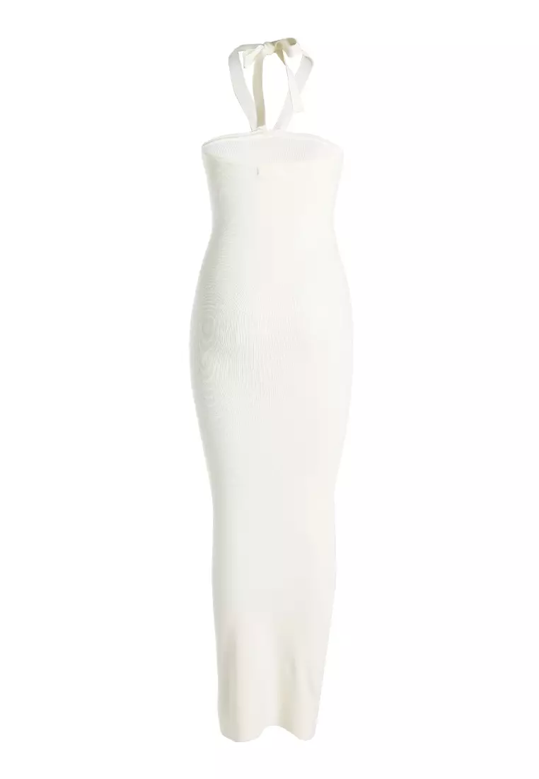 Halter Neck Bodycon Maxi Dress in Cream