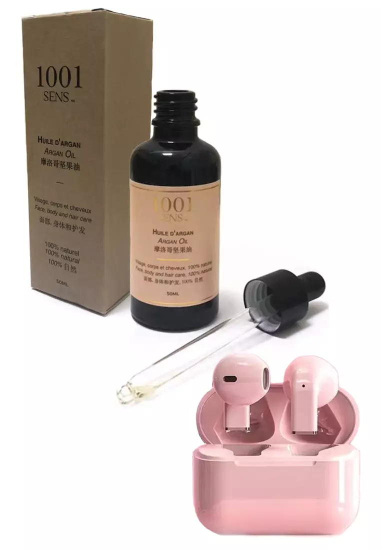 Value Deal - 5S PRO Mini Wireless Earbuds - TWS (True Wireless Stereo) - Pink + 1001 SENS® 100% pure and Natural Argan Oil - 50ml