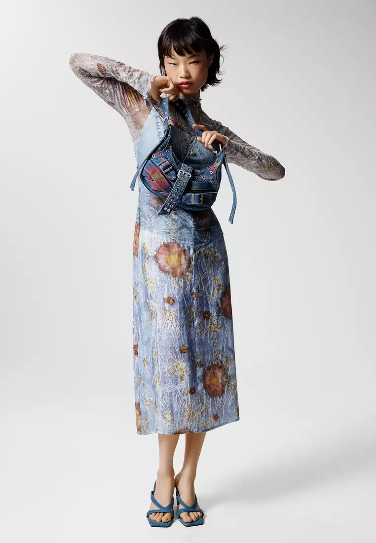 Two-material strap dress