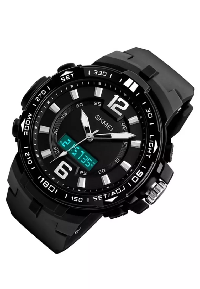 Jam Tangan Kasual Analog Digital Pria LED Waterproof 50m Strap Tali Material ABS PU BO23 ORIGINAL