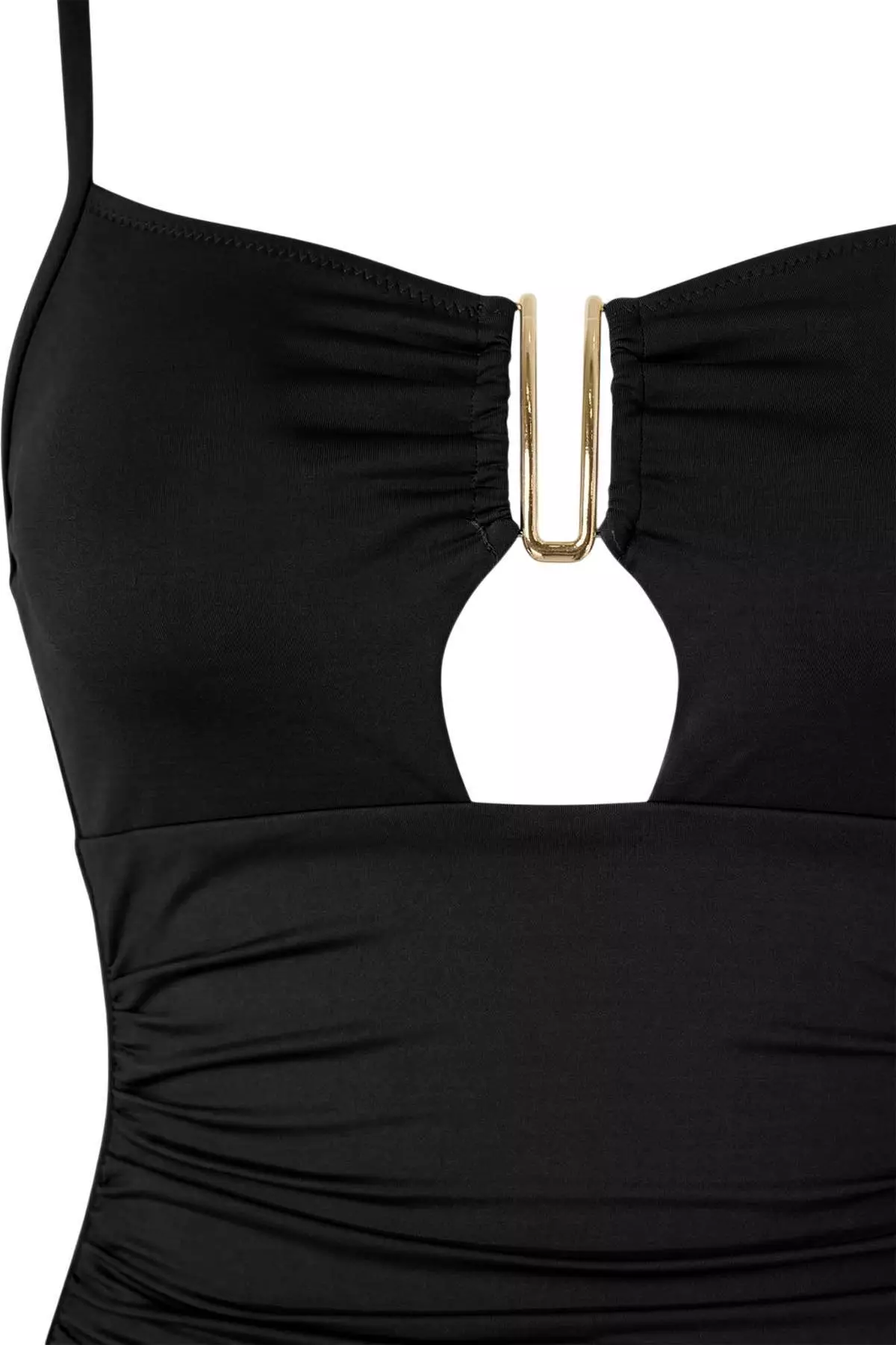 Black Square Collar Accessory Draped Plus Size Swimwear Tbbss26Am00012