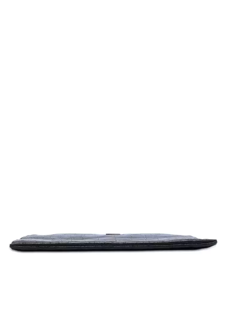 Pre-Loved Saint Laurent Croc Embossed Leather Monogram Document Holder