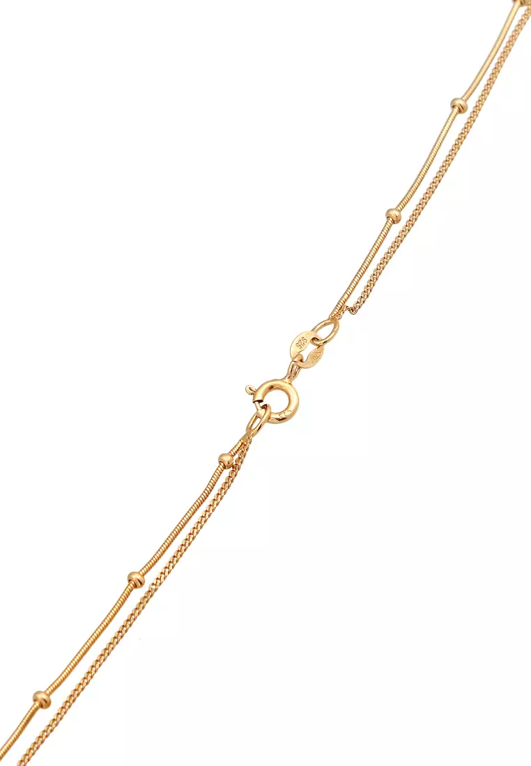 Kalung Perhiasan Perak 925 Wanita Plate Pendant Basic 2-Layer Gold Plated