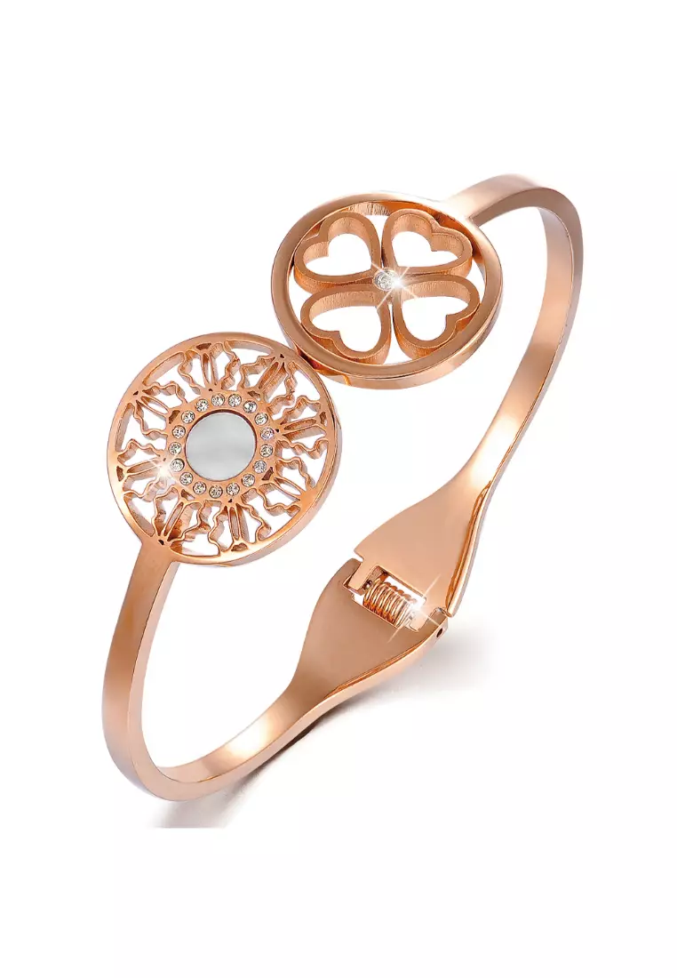 Artistic Floral Hinged Bangle-Rose Gold/Clear