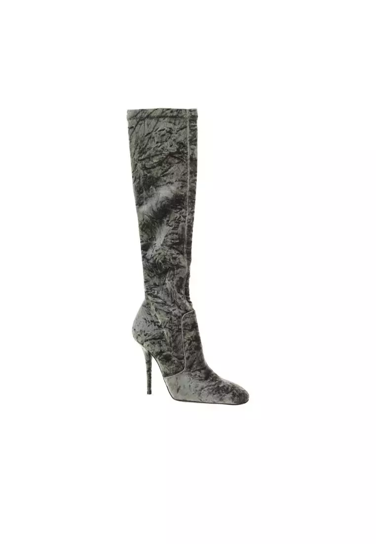 SAINT LAURENT Saint Laurent Bonnie Velvet Boots Green
