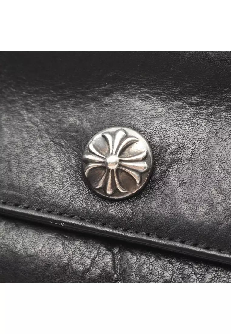 Pre-Loved Chrome Hearts Judy cross button Bi-fold Long Wallet leather black
